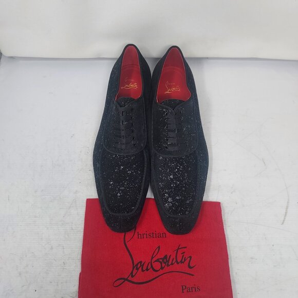 Christian Louboutin MENS Suede Black Sparkle Lafitte Lace Up Shoe main image 9